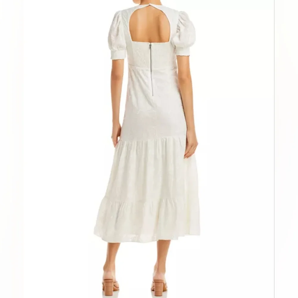 NWOT Alice & Olivia White Puff Sleeve Cotton Embroidered Midi Dress Sz 6 - Picture 2 of 8